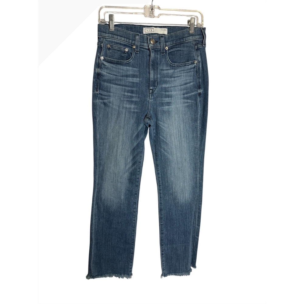 AYR Jeans The Pop Women's Blue Denim High Rise Crop Jeans Frayed Hem - long - Picture 4 of 12